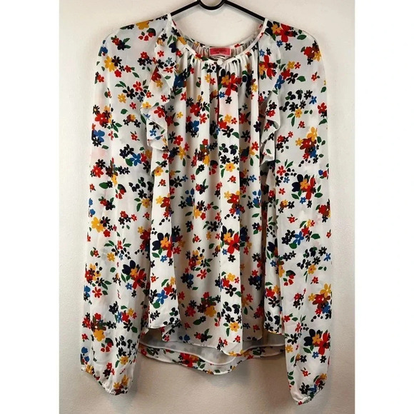 Kate Spade White Chiffon Sailing Floral Print Ruffle Blouse Shirt Top Size XS - Picture 8 of 15